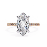 Marquise Cut Moissanite Engagement Ring, Hidden Halo Moissanite Ring, 18K Yellow Gold Pavé Band